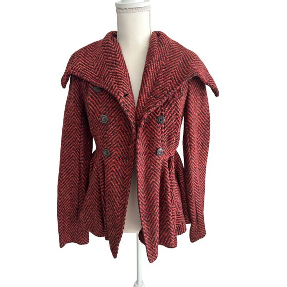 FREE PEOPLE Herringbone Button Jacket Coat Size 2 - Picture 1 of 4